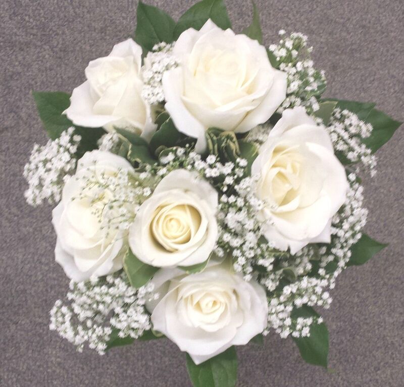 white rose baby's breath bouquet